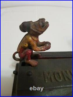 1920s Antique Hubley Cast Iron Monkey Mechanical Bank Working Original Paint
