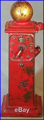 1920s Arcade Cast Iron Still Bank Clock Face Gas Pump