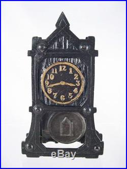 1923 Arcade Freeport cast iron hall clock still bank with swinging pendulum