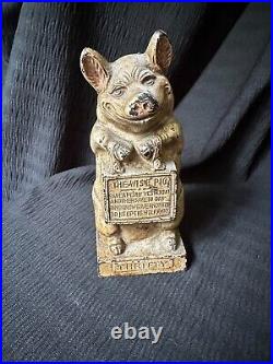 1930's Hubley JMR Thrifty Wise Pig Cast Iron Bank