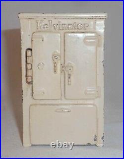 1932 Arcade Toy Cast Iron Kelvinator Refrigerator Still Penny Bank Cream Colored