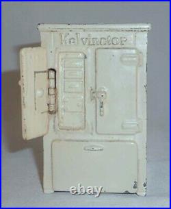 1932 Arcade Toy Cast Iron Kelvinator Refrigerator Still Penny Bank Cream Colored