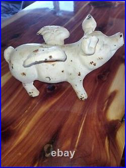 1940s Antique White Cast Iron Piggy Bank