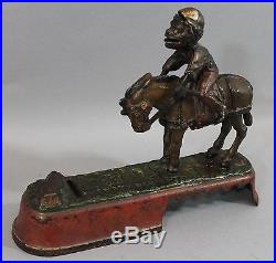19thC Antique J E Stevens Black Americana Cast Iron Jockey Mule Mechanical Bank