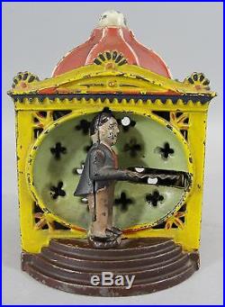 19thC Antique J & E Stevens Cast Iron LILLIPUT Mechanical Bank with Original Paint