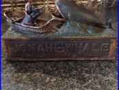 19th C. ORIGINAL CAST IRON JONAH and THE WHALE MECHANICAL BANK, c. 1890