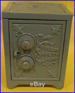19th Century Antique The Keyless Safety Deposit Cast Iron Safe Bank Double Combo