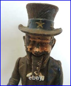 19th Century Antique Uncle Sam Cast Iron Mechanical Coin Bank