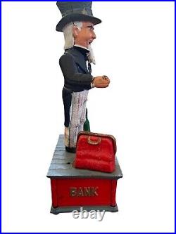 19th Century Uncle Sam Cast Iron Metal Painted Coin Change Piggy Bank