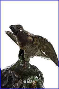 19th century Original Cast Iron Mechanical Bank Eagle feeding Eaglets -1883