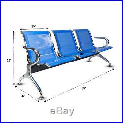 3 Seat Heavy Duty Office Bench Bank Airport Reception Waiting Room Chair Blue