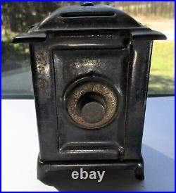 3x Antique Toy Banks 2x 1910s Cast Iron Building Figural Banks & 1xTin Bank/Safe