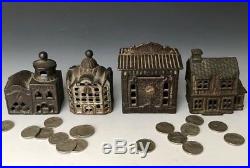 4 Antique Cast Iron Judd & AC Williams Still Penny House Mosque & Bank Buildings