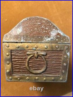 4 Antique Vintage Metal Still Cast Iron Banks Column Piggy Bank Treasure Chest