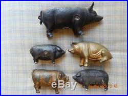 5 Guaranteed Rare Antique Cast Iron Pig Still Banks Mostly Advertising