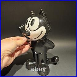 8 1/2 Antique Style Painted Black Cast Iron Felix Coin Bank
