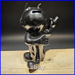 8 1/2 Antique Style Painted Black Cast Iron Felix Coin Bank