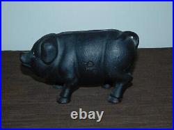 8 Long Cast Iron Black Pig Coin Bank