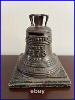 ANTIQUE 1776 1876 Centennial Cast Iron Liberty Bell Bank With Base Rare Pat 75