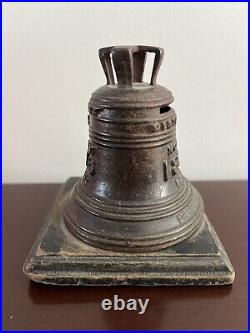 ANTIQUE 1776 1876 Centennial Cast Iron Liberty Bell Bank With Base Rare Pat 75