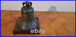 ANTIQUE 1876 Centennial Cast Iron Liberty Bell Bank With Base. Vintage Very Rare