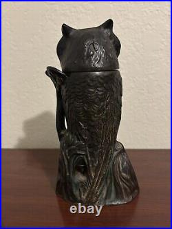 ANTIQUE CAST IRON MECHANICAL BANK ORIGINAL OWL TURNS HEAD BANK By J & E STEVENS
