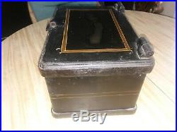 ANTIQUE CAST IRON STRONG BOX SAFE BANK with LOCK STAGE COACH TRAIN WELLS FARGO ERA