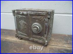 ANTIQUE SALESMAN SAMPLE Ornate METAL SAFE TOY COIN BANK Victorian Piggy Bank Box