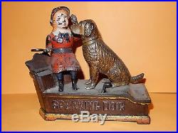 Antique Shepard Original Cast Iron Speaking Dog Mechanical Bank Circa 1885