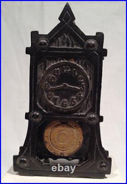 ARCADE IRON CLOCK STILL BANK with MOVABLE PENDULUM, C. 1923, ALL ORIGINAL