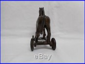 A. C. WILLIAMS CAST IRON PRANCING HORSE ON WHEEL CART BANK COIN EARLY 1900s