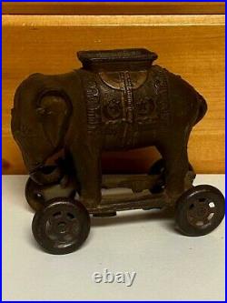 A. C. Williams 1900's VTG Saddled Elephant Bank on Wheels FREE SHIPPING