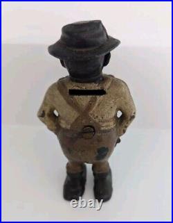 A C Williams Cast Iron Bank Man Hat Suspenders Sharecropper Antique #10