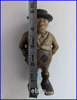 A C Williams Cast Iron Bank Man Hat Suspenders Sharecropper Antique #10