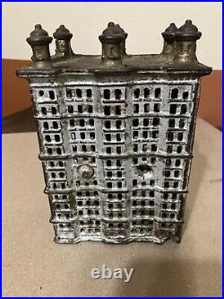A. C. Williams Cast Iron Skyscraper Bank with 6 Finials - with Trap and KEY