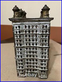 A. C. Williams Cast Iron Skyscraper Bank with 6 Finials - with Trap and KEY