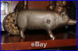 A Christmas Roast Figural Cast Iron Pig Still Bank, Circa 1920's Super Nice