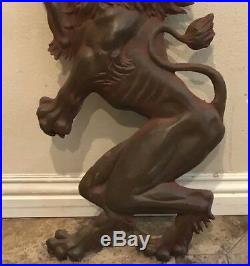Amazing Antique Cast Iron LION Crown Full Body Wall Hanging Bank Art Sculpture