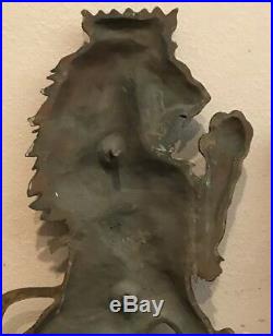 Amazing Antique Cast Iron LION Crown Full Body Wall Hanging Bank Art Sculpture