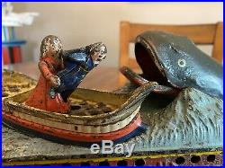 Antique19th C. ORIGINAL CAST IRON JONAH and THE WHALE MECHANICAL BANK 1890