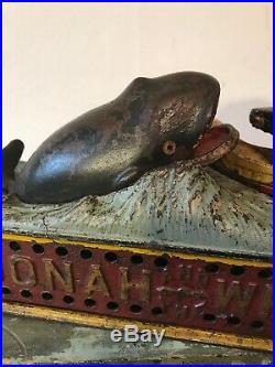 Antique19th C. ORIGINAL CAST IRON JONAH and THE WHALE MECHANICAL BANK, c. 1890