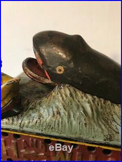 Antique19th C. ORIGINAL CAST IRON JONAH and THE WHALE MECHANICAL BANK, c. 1890