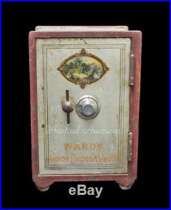 Antique 1800's WARDS Cast Iron Miniature Home Security Safe Deposit Bank Vault