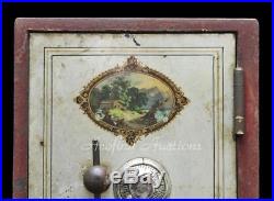 Antique 1800's WARDS Cast Iron Miniature Home Security Safe Deposit Bank Vault