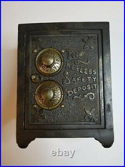 Antique 1800s CAST IRON BANK THE KEYLESS SAFETY DEPOSIT SAFE with COMBINATION