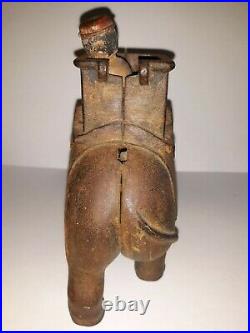 Antique 1880 Figural Elephant Cast Iron Mechanical Bank Howdah Man Enterprise PA