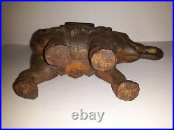 Antique 1880 Figural Elephant Cast Iron Mechanical Bank Howdah Man Enterprise PA