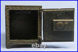 Antique 1880's Security Safe Deposit Cast Iron Toy Combination Coin Bank EXC