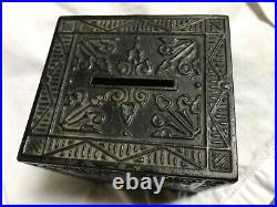 Antique 1880's Security Safe Deposit Cast Iron Toy Combination Coin Bank VGC