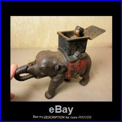 Antique 1880s Enterprise Cast Iron Mechanical Bank Elephant Man in Howdah